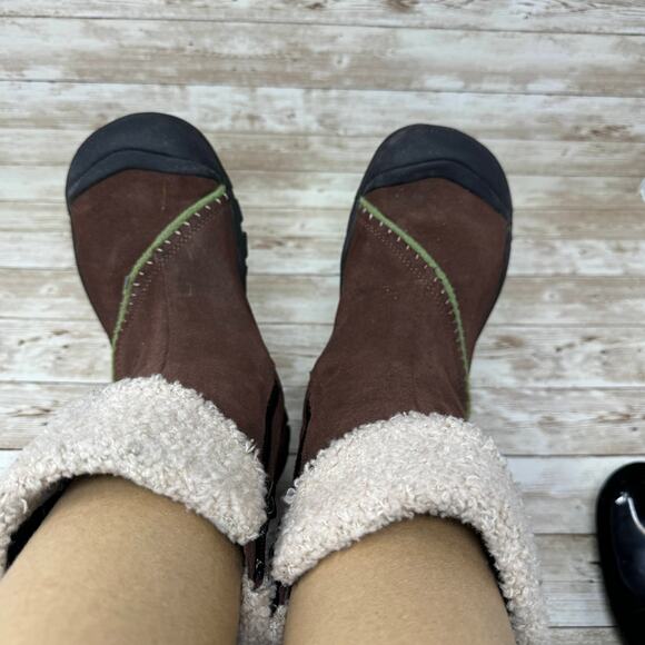 KEEN Dry Potting Soil Brown Suede Sherpa Lined Side Zip Snow Boots Girls Size 6 - Picture 5 of 9